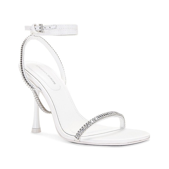 SIMKHAI Luxon Crystal Harness Heeled Elegant White Stiletto Sandals - Picture 3 of 10